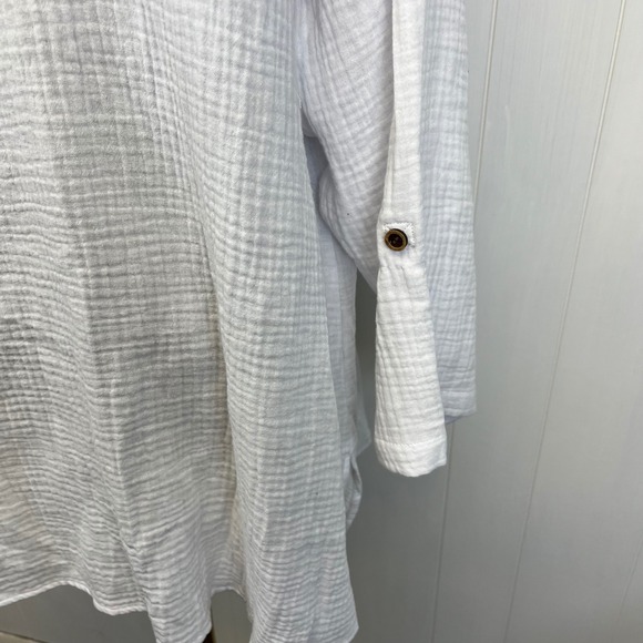 Susan Graver White Gauze Cotton Top Plus 1XL P Tunic Shirt Resort Boho Cottage - Picture 4 of 9